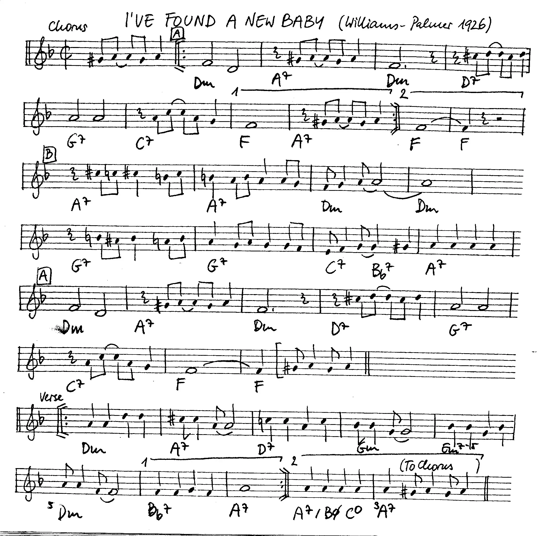 i've found a new baby. Free Jazz Leadsheet, courtesy of The Jungle Jazz Band